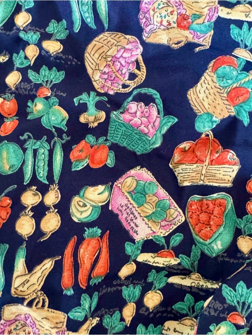Vtg 90s Farmer’s Market Maxi Dress Vegetables Berries Fruits Navy Novelty 12 - Picture 8 of 10